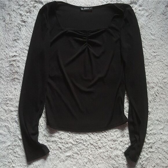 SHEIN Top black thin long sleeve Size Large Stretchy - Picture 1 of 4